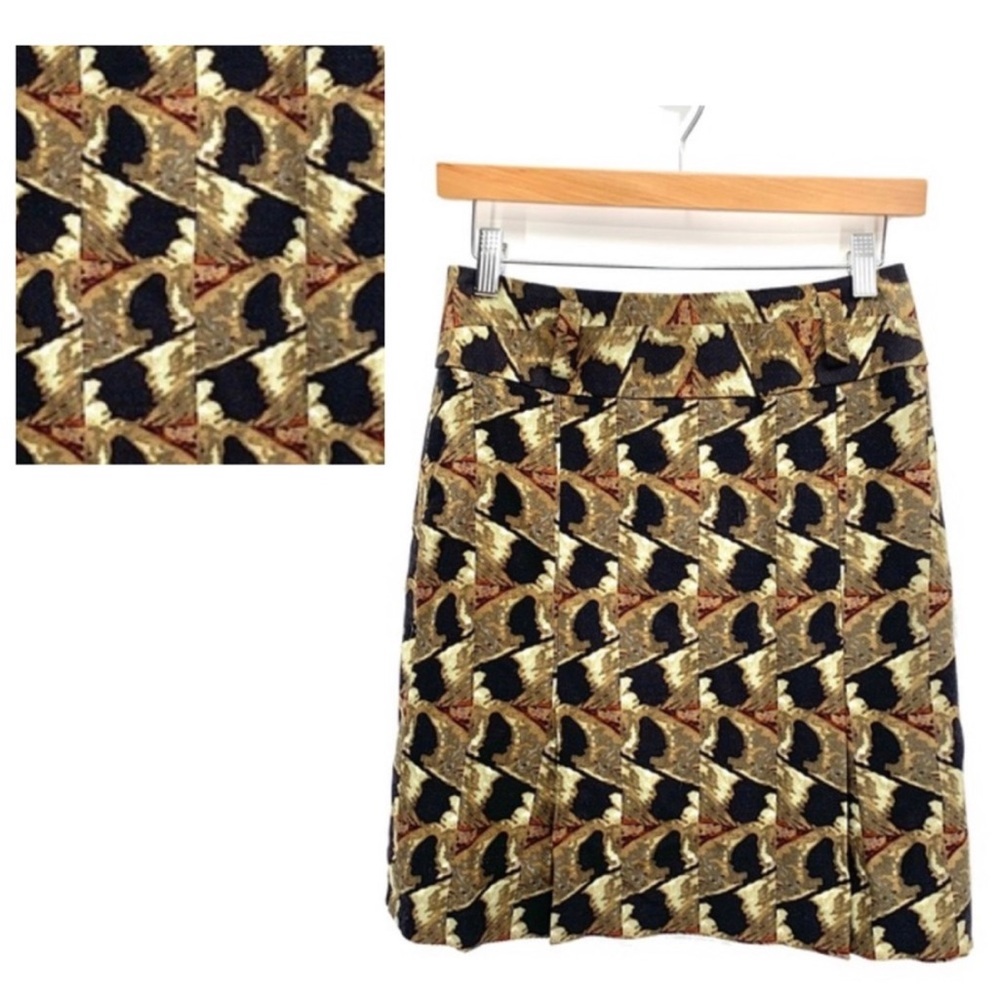 Etcetera Wool Silk Blend Straight Midi Skirt Black and Brown Abstract Size 0
